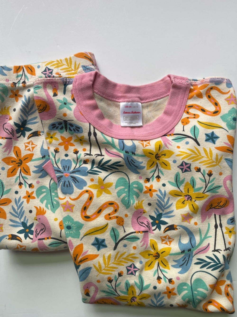 Kids Floral & Tropical Print Pink-Trim Pajama Set
